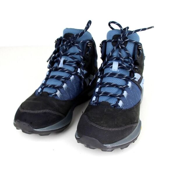 Merrell BLUE BLACK LEATHER NYLON LACE UP FLAT HIGHT TOP SNEAKERS SHOES Sz 9.5 - Picture 2 of 12